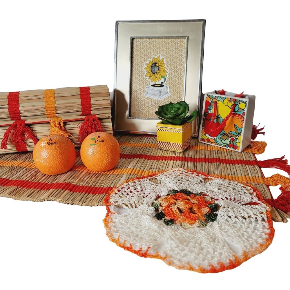 10 Piece VINTAGE Orange & Red Curated Kitschy Kitchen Home Decor Bundle